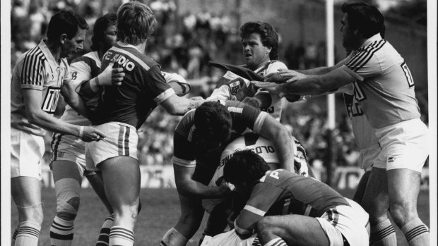 Tough as nails: South Sydney marked the second scrum of their 1984 semi-final against St George down as as the moment to unleash hell. St George used their skill to delay the inevitable onslaught.