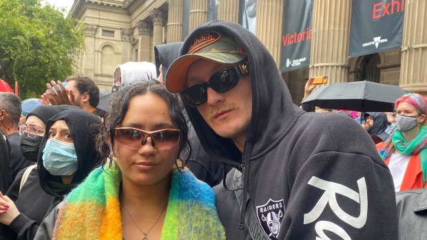 Harmony and Ben attend the pro-Palestinian rally in Melbourne.