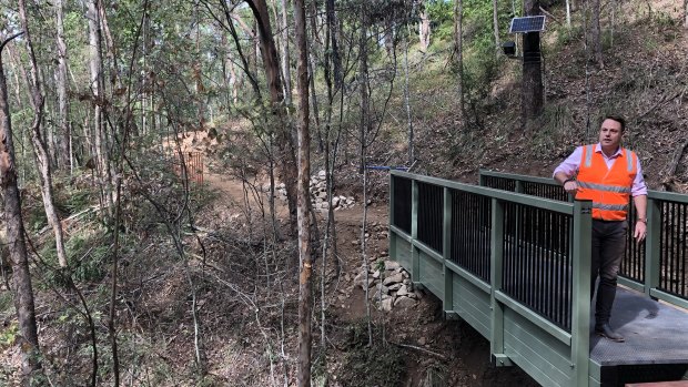 Lord Mayor Adrian Schrinner inspects a new bushwalk linking brisbane botanic gardens and Mount coot-tha summit. 