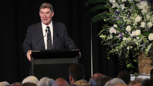 That was dad: Thomson's son Andrew speaks at yesterday's celebration.
