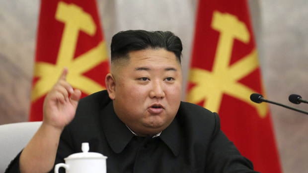 Kim Jong-un speaks during a meeting of the Seventh Central Military Commission of the Workers' Party of Korea.