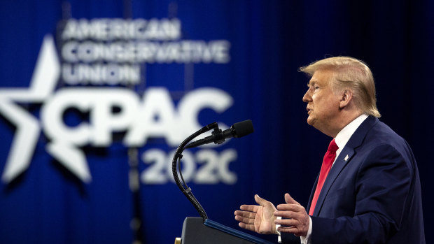 US President Donald Trump speaks during the Conservative Political Action Conference (CPAC) in Maryland.