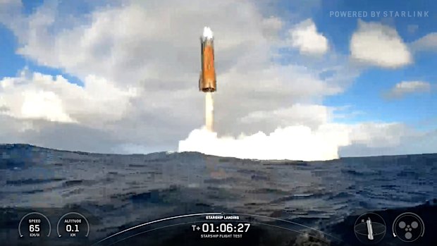 This image from a SpaceX livestream in August shows the 10th Starship mission splashing down in the Indian Ocean.