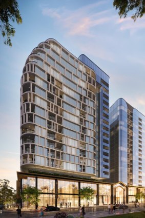 An artist’s impression of the 425 apartment twin-tower Box Hill project.