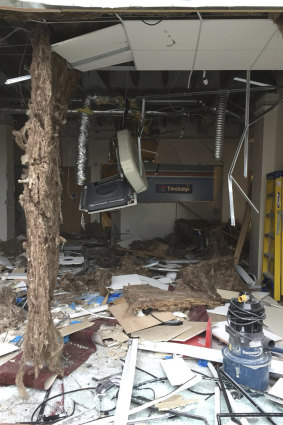 The inside of the building after the damage was done.