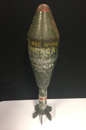 The mortar allegedly found during the investigation.