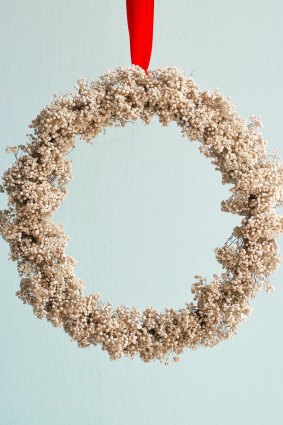 A wreath from Bush made of native rice flowers (Ozothamnus diosmifolius).