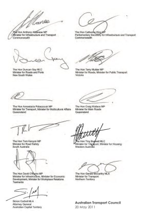 Federal and state ministers signed the National Road Safety Strategy in 2011.