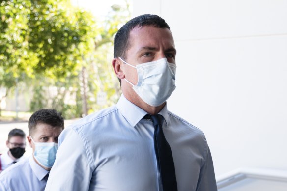 Constable Zachary Rolfe arrives at the Northern Territory Supreme Court on Monday.