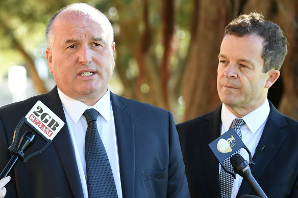 NSW Police Minister David Elliott, left, and NSW Attorney-General Mark Speakman dismiss claims that Ms Berejiklian's leadership is under threat.