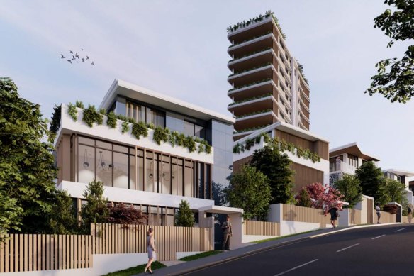 Townhouses would surround an apartment tower under a development proposal for Fortitude Valley.