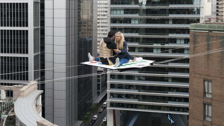 Newling and Oetjen perched high above Sydney on the first single date of the series. 