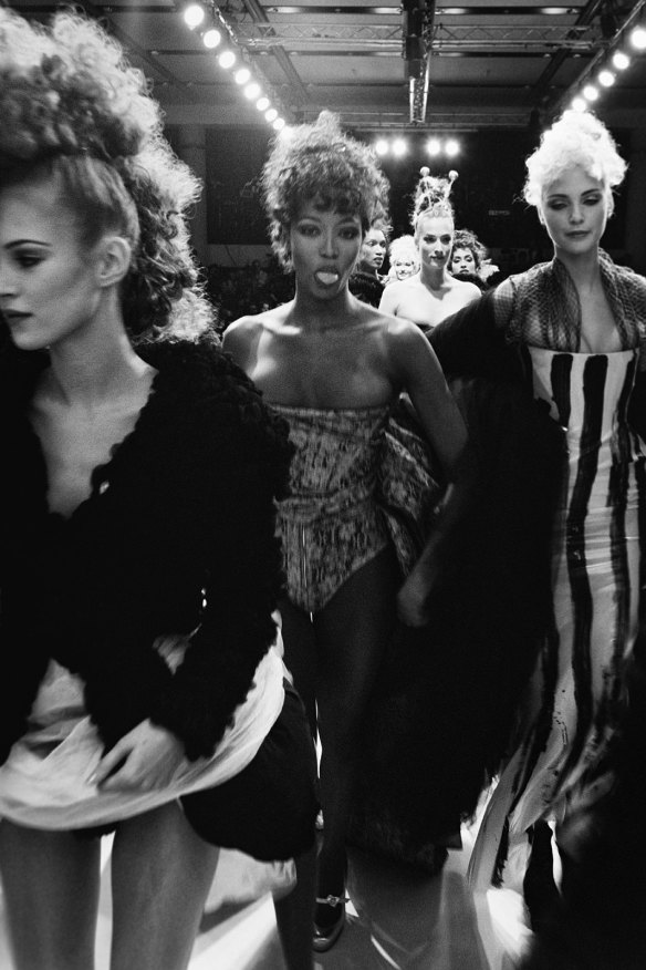 Naomi Campbell backstage at Vivienne Westwood in 1994.