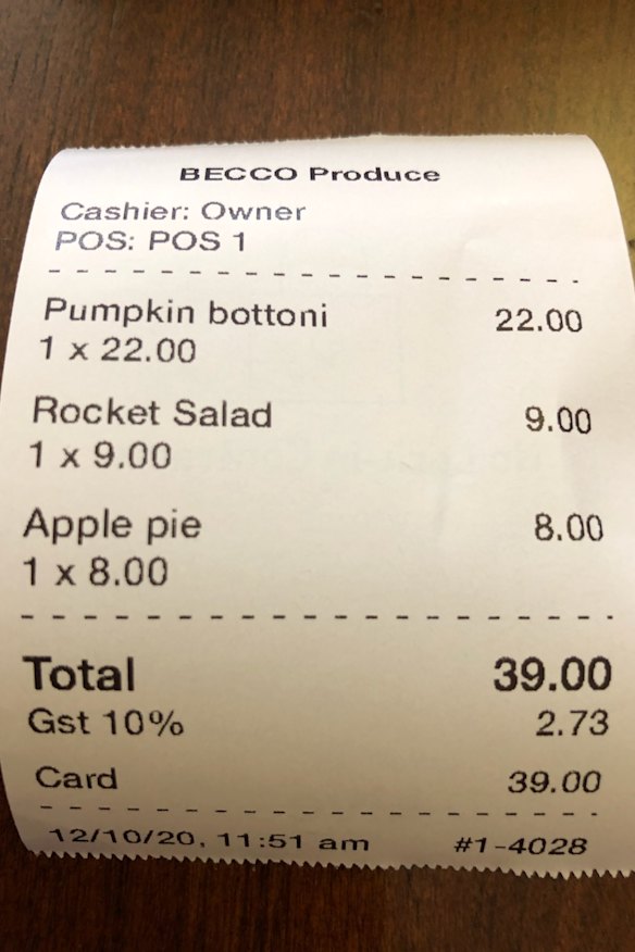 The bill please: Professor Jenny Hocking's lunch.