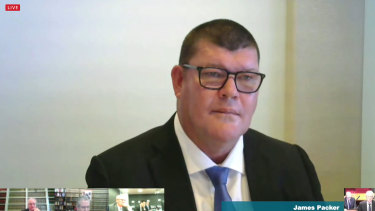 James Packer giving evidence to the inquiry earlier this month.