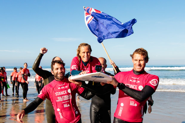 Winning the adaptive surfing world championships in California in 2018.