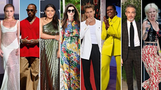 The most stylish people of 2022. Florence Pugh, Lewis Hamilton, Nakkiah Lui, Anne Hathaway, Austin Butler, Michelle Obama, Chris Pine, Amy Taylor.