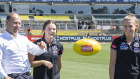 Treasurer Josh Frydenberg at Ikon Park announcing funding for Carlton's AFLW team.