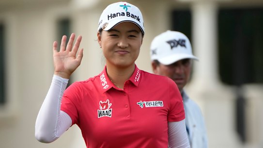 Minjee Lee reacts to her putt on the 17th green during the final round of the LPGA Tour Championship in Florida in November.