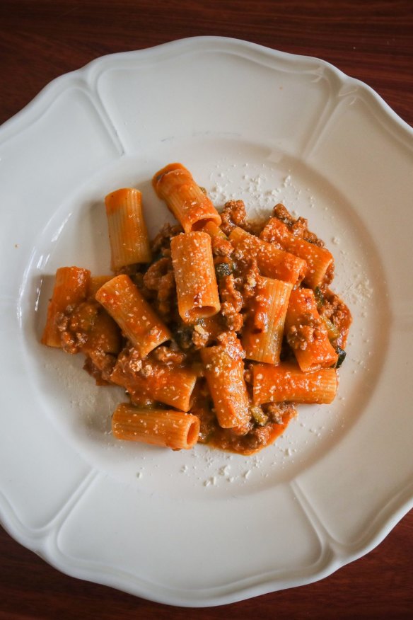 Rigatoni with ragu.