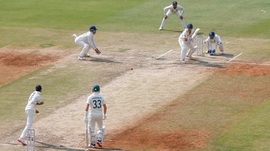 Travis Head faces Indian spinner Ravindra Jadeja on day three in Indore.