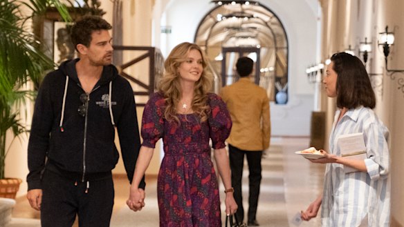 Cameron (Theo James) and Harper (Aubrey Plaza) far right, seem drawn to one another, despite their obvious differences. 