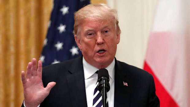 President Donald Trump speaks during a news conference with Polish President Andrzej Duda.