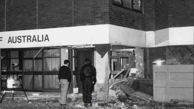 Damage at the entrance of the Parramatta Family Court after the blast.