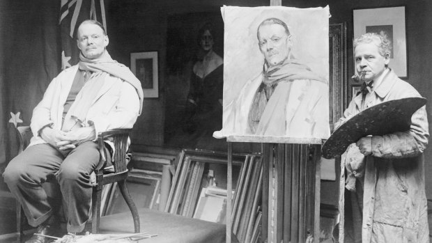 Competitive painting: James Quinn (right) with Cambridge rowing coach Steve Fairbairn, whose portrait he entered in the 1932 Olympics.