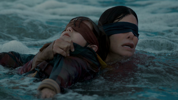 Sandra Bullock in a scene from the Netflix film Bird Box. 