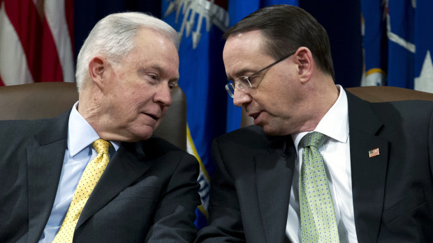 Deputy Attorney-General Rod Rosenstein (right) reportedly said he could convince his boss, Attorney-General Jeff Sessions (left), to invoke the 25th Amendment.