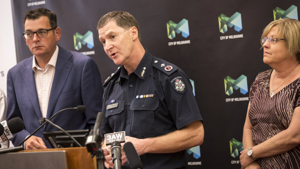 Deputy Commissioner Shane Patton (centre) says police will be out in full force on New Years Eve.