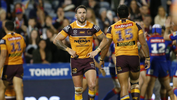 Night to forget: Darius Boyd reacts to a Knights try.