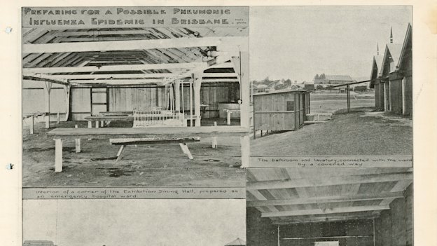 Page 25 of the Queenslander Pictorial, supplement to The Queenslander, 1 March, 1919, showing preparations for the Spanish Flu in Brisbane