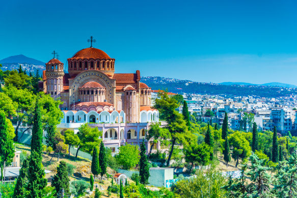 Saint Paul cathedral and gardens in Thessaloniki.