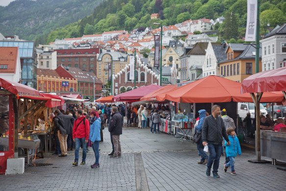 The famous, harbourside Bergen fish market.