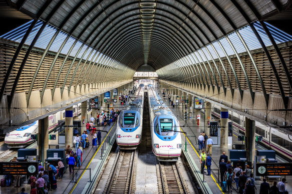 Seville’s Santa Justa station has high-speed links to Madrid.