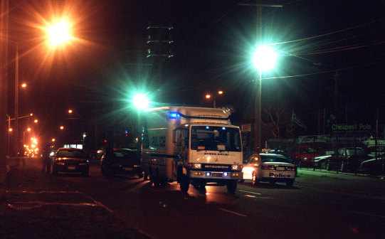 The scene on Cochranes Road, Moorabbin, after the shootings on August 16, 1998.