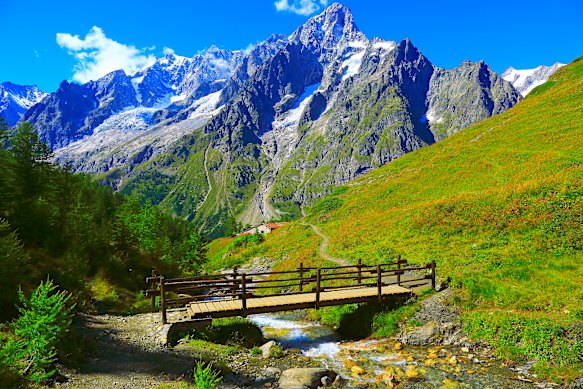 The dramatic Mont Blanc massif in the Aosta Valley.