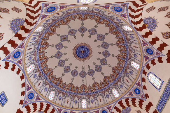 Striking interior dome of the Banya Bashi Mosque.