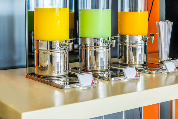 Choose your poison from the fluorescent-coloured buffet juice.