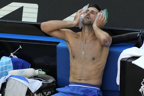 Novak Djokovic in the Melbourne heat.