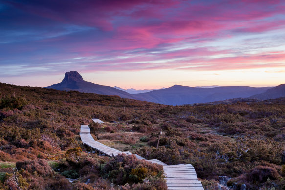 Dazzling dusk skies: being the slowest can have its perks on the Overland Track.