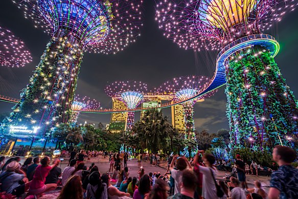 The Garden Rhapsody light and sound show at Gardens by the Bay, Singapore.