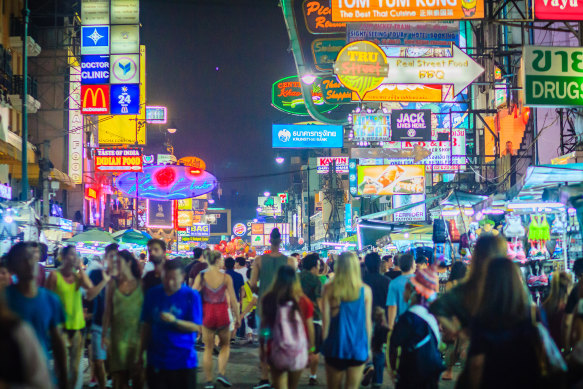 Khao San Road, wher<em></em>e 20,000 people are expected at a New Year’s Eve countdown event on Tuesday night.
