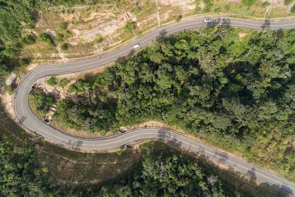 The winding route to the top of Bokor Mountain.