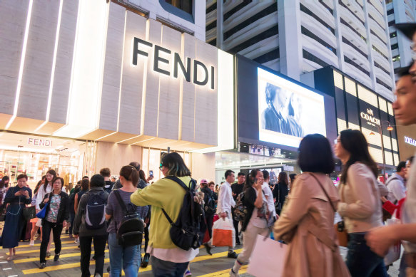 A shrine to shopping: designer boutiques along Kowloon’s Canton Road.