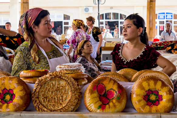 A local market. Samarkand was once one of the most important stops on the old Silk Road trade route.