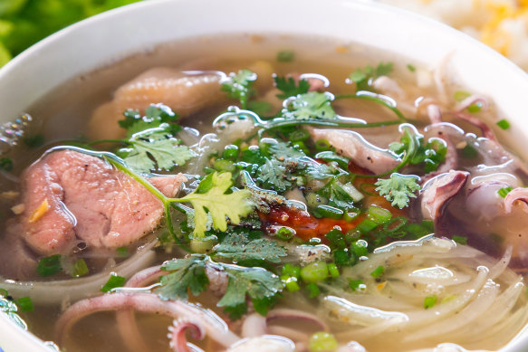 Fragrant pho bo noodle soup.