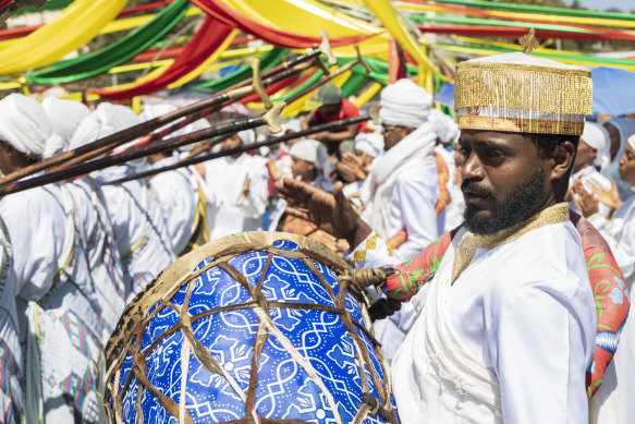 Musicians perform during Timkat celebrations, Addis Ababa, Ethiopia.